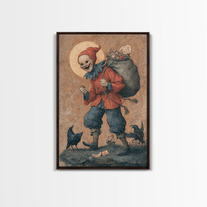 The Masked Candy Collector, Dark Renaissance Art, Vertical Wall Art, Gothic Horror Wall Art, Framed Canvas Print, Halloween Decor