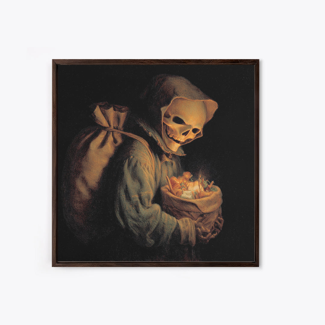 The Masked Candy Collector, Danse Macabre Art, Square Wall Art, Dark Halloween Decor, Canvas Print, Halloween Wall Art