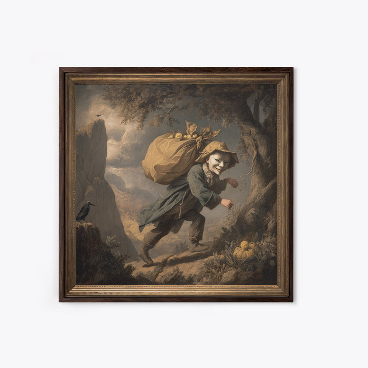 The Masked Candy Collector, Baroque Witchcraft Art, Square Wall Art, Dark Halloween Decor, Framed Canvas Print, Halloween Wall Art