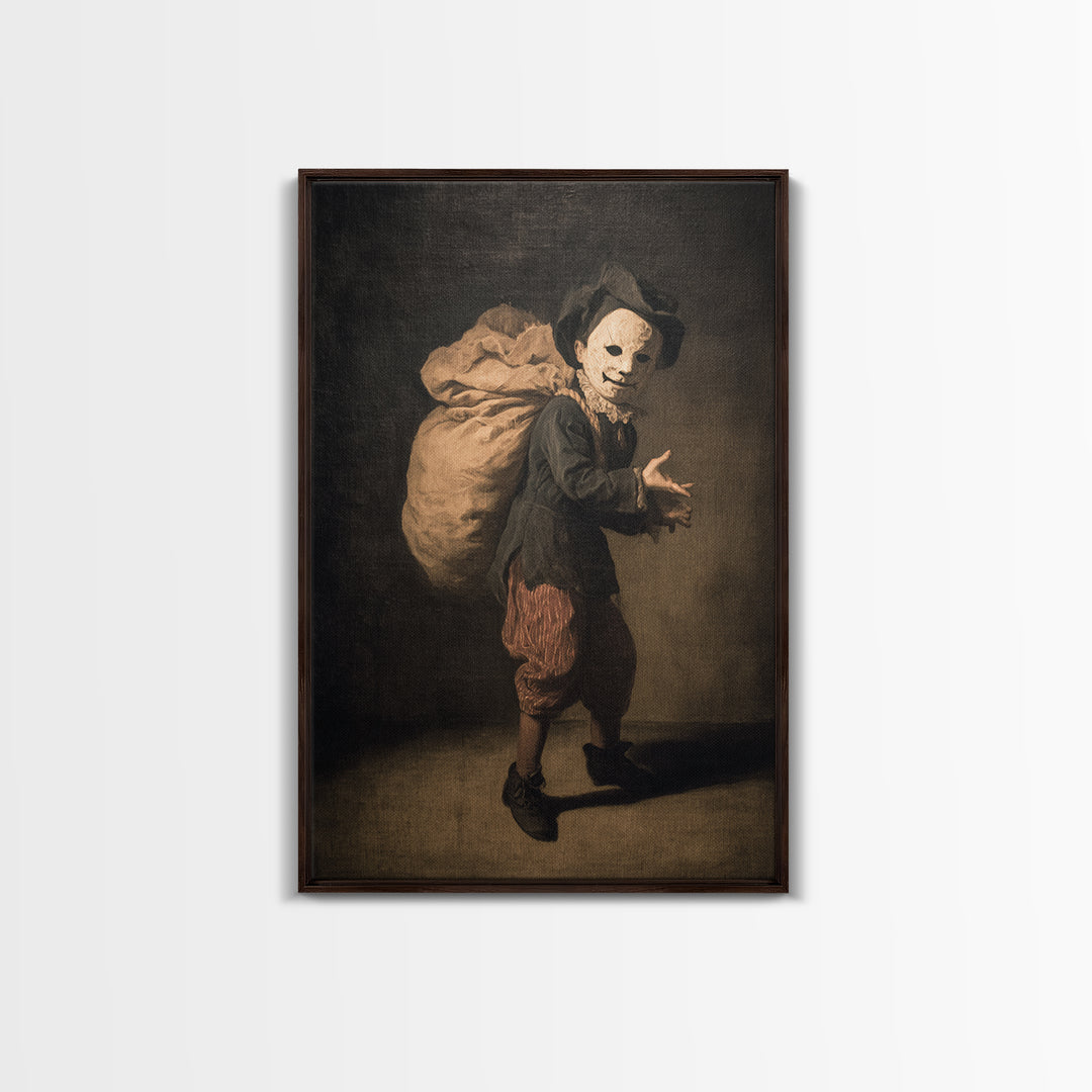 The Masked Candy Collector, Dark Romantic Horror Art, Vertical Wall Art, Macabre Wall Art, Framed Canvas Print, Halloween Wall Art