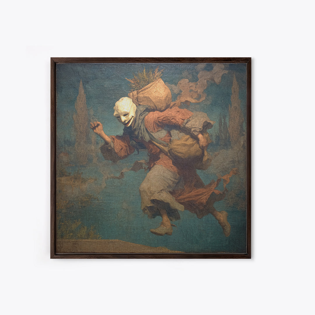 The Masked Candy Collector, Symbolist Gothic Landscape, Square Wall Art, Dark Halloween Decor, Canvas Print, Halloween Wall Art