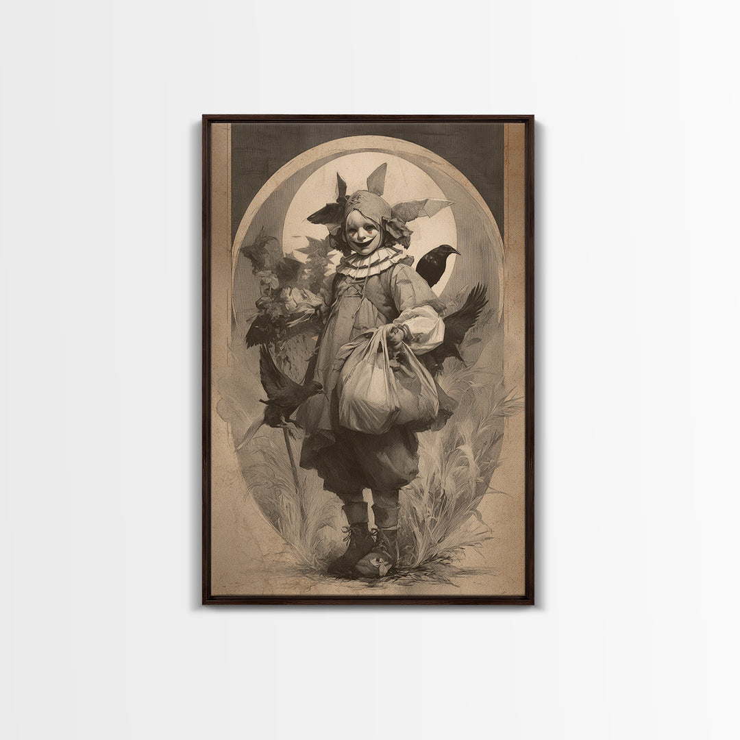 The Masked Candy Collector, Decadent Gothic Art, Vertical Wall Art, Dark Fantasy Wall Art, Framed Canvas Print, Halloween Wall Art