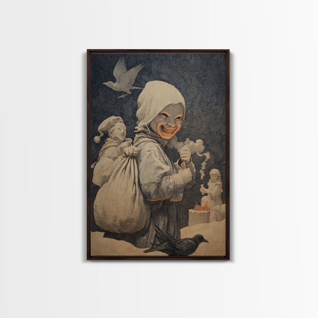 The Masked Candy Collector, Symbolist Death Art, Vertical Wall Art, Dark Halloween Decor, Canvas Print, Halloween Wall Art