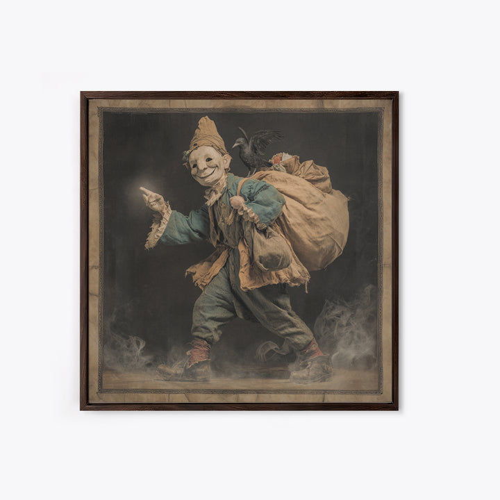The Masked Candy Collector, Symbolist Etching Art, Square Wall Art, Macabre Wall Art, Canvas Print, Halloween Wall Art