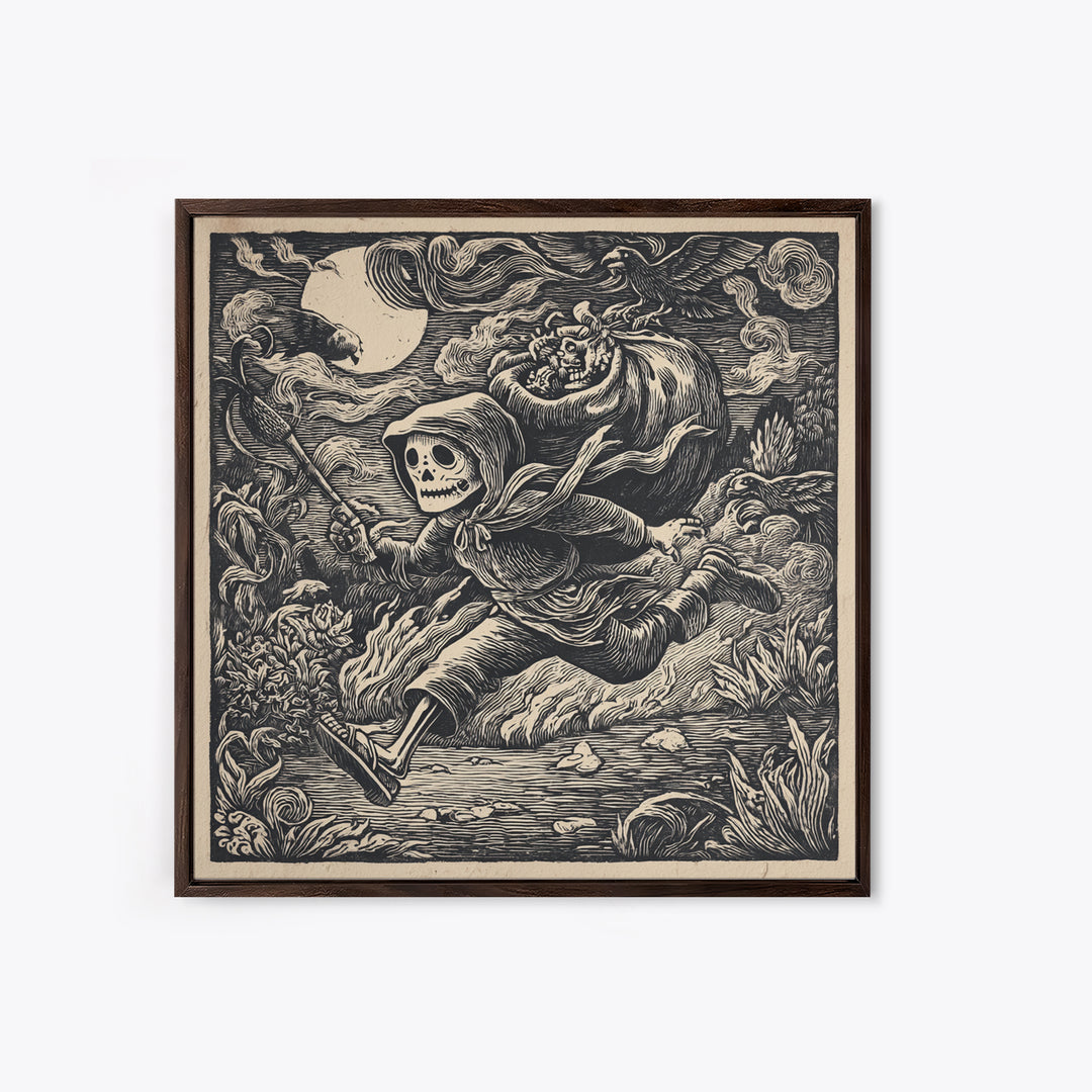 The Masked Candy Collector, Macabre Folk Print Art, Square Wall Art, Macabre Wall Art, Canvas Print, Halloween Wall Art