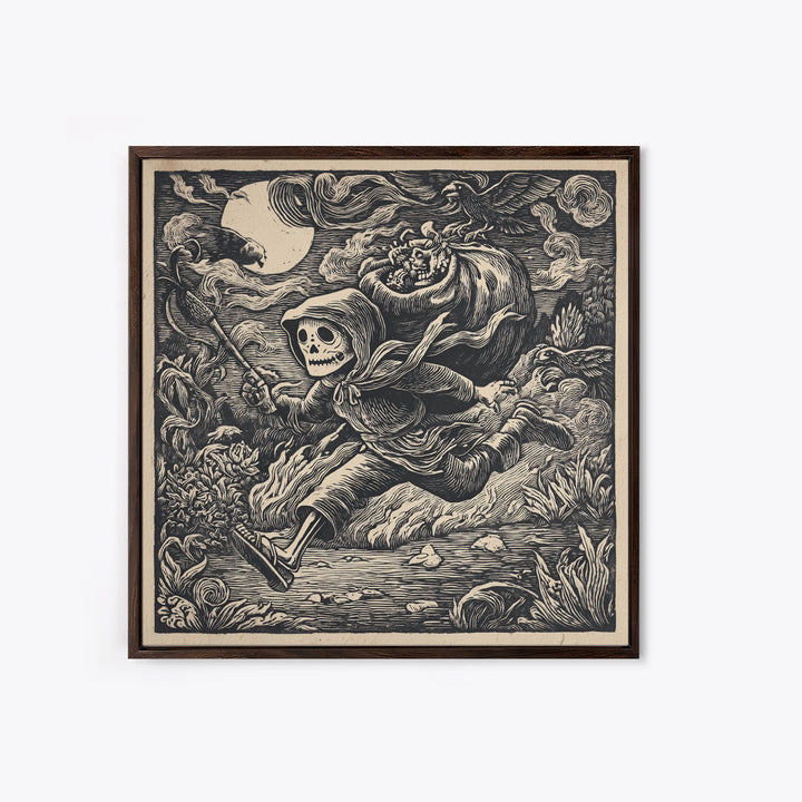 The Masked Candy Collector, Macabre Folk Print Art, Square Wall Art, Macabre Wall Art, Canvas Print, Halloween Wall Art