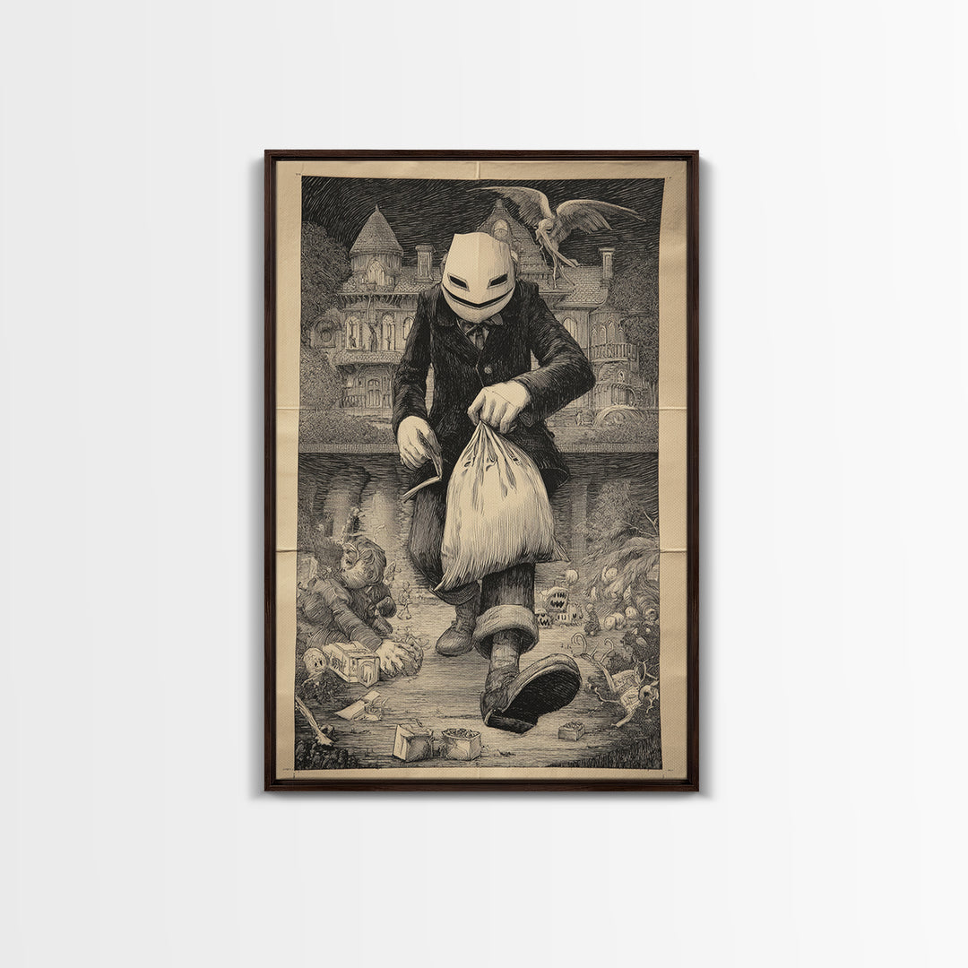 The Masked Candy Collector, Victorian Macabre Art, Vertical Wall Art, Dark Halloween Decor, Canvas Print, Halloween Wall Art