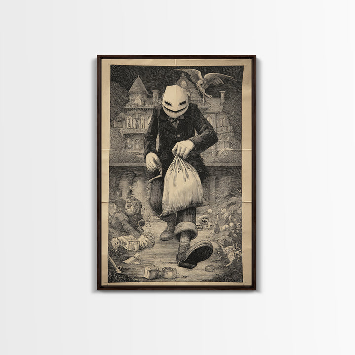 The Masked Candy Collector, Victorian Macabre Art, Vertical Wall Art, Dark Halloween Decor, Canvas Print, Halloween Wall Art