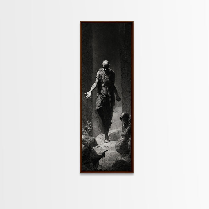 The Shadow Person, Gothic Engraving Art, Tall Narrow Wall Art, Dark Halloween Decor, Canvas Print, Halloween Wall Art