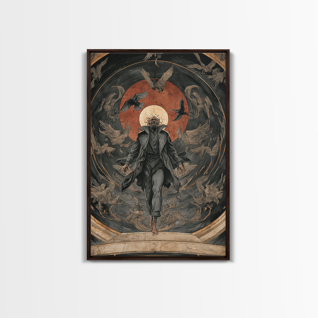 The Shadow Person, Dark Renaissance Art, Vertical Wall Art, Dark Fantasy Wall Art, Framed Canvas Print, Halloween Wall Art