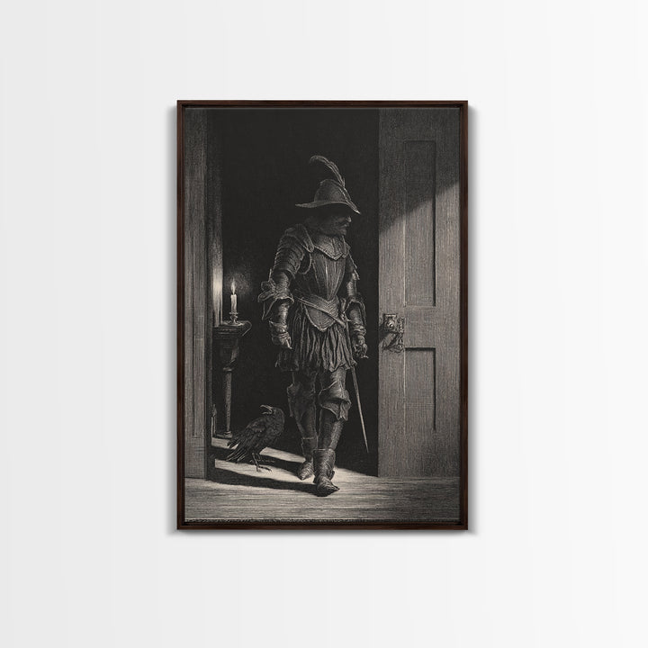 The Shadow Person, Renaissance Engraving Art, Vertical Wall Art, Dark Halloween Decor, Canvas Print, Halloween Wall Art, Spooky Wall Decor