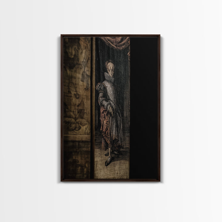 The Shadow Person, Danse Macabre Art, Vertical Wall Art, Gothic Horror Wall Art, Framed Canvas Print, Halloween Wall Art