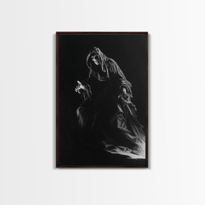 The Shadow Person, Baroque Witchcraft Art, Vertical Wall Art, Dark Halloween Decor, Framed Canvas Print, Halloween Wall Art