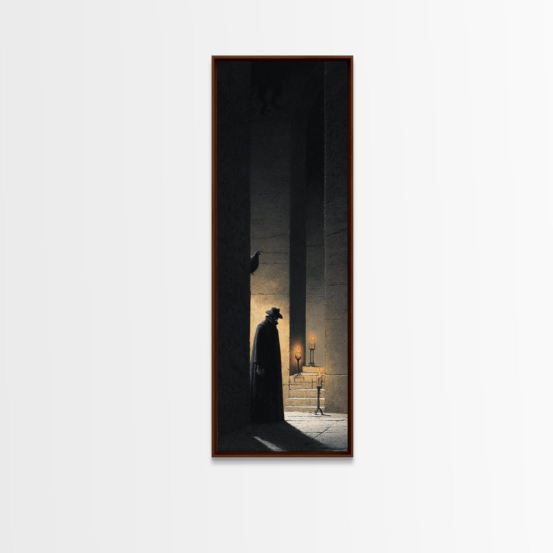 The Shadow Person, Architectural Etching Art, Tall Narrow Wall Art, Gothic Horror Wall Art, Framed Canvas Print