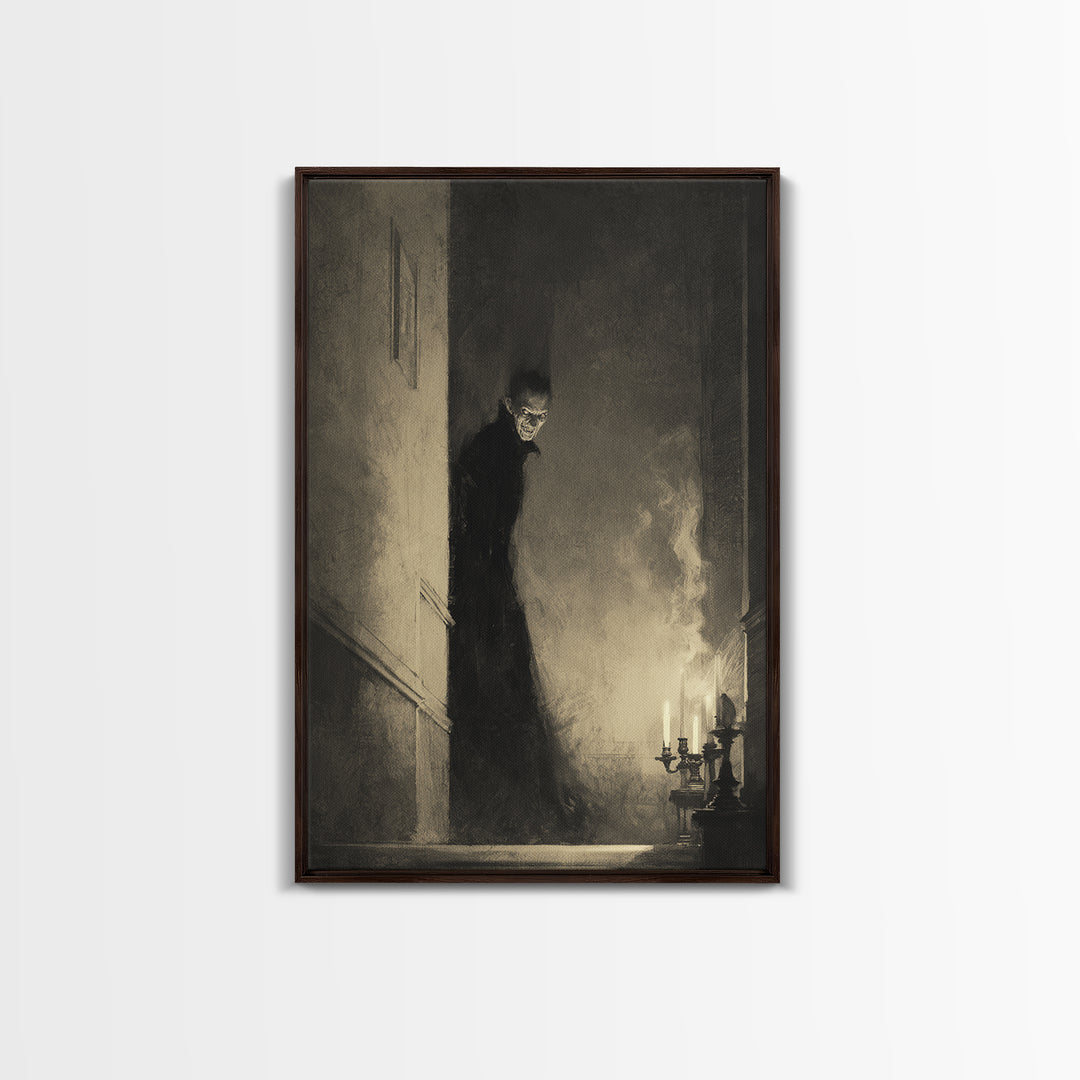 The Shadow Person, Decadent Gothic Art, Vertical Wall Art, Gothic Horror Wall Art, Framed Canvas Print, Halloween Wall Art