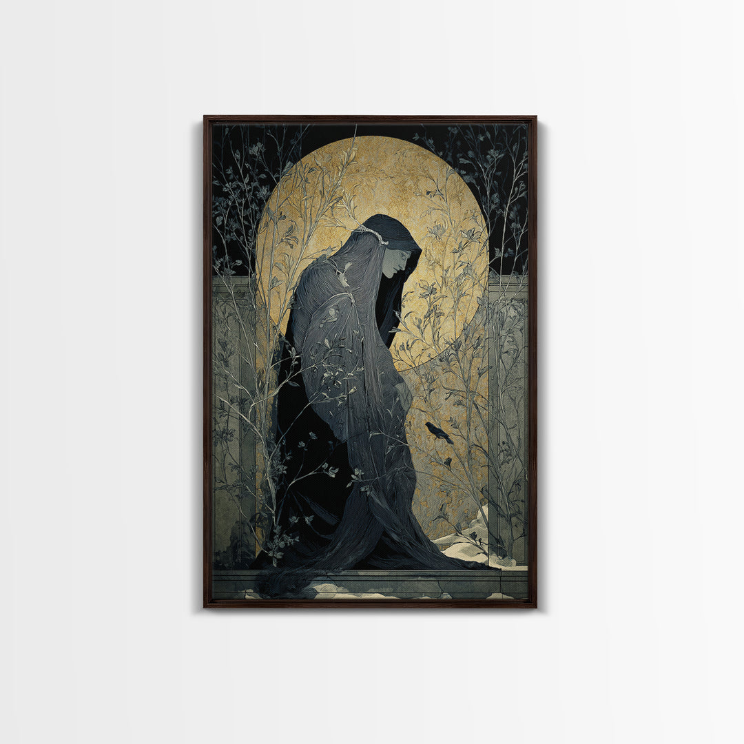 The Shadow Person, Symbolist Death Art, Vertical Wall Art, Macabre Wall Art, Framed Canvas Print, Halloween Wall Art