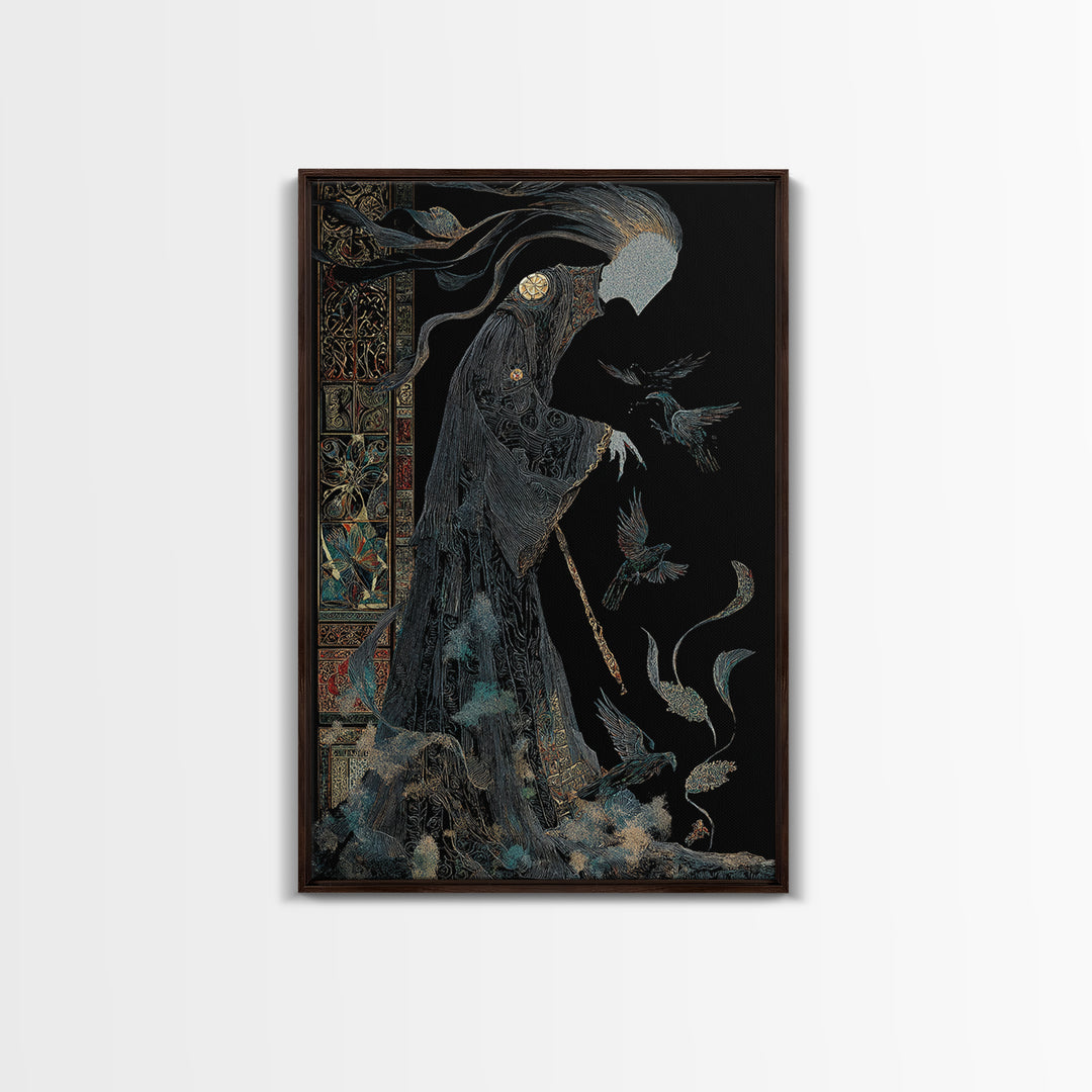 The Shadow Person, Stained Glass Gothic Art, Vertical Wall Art, Dark Halloween Decor, Canvas Print, Halloween Wall Art