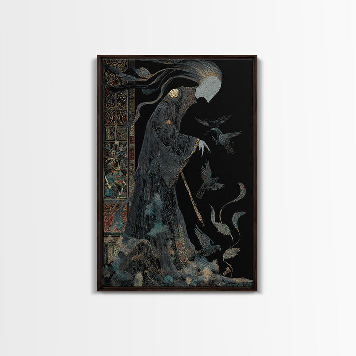 The Shadow Person, Stained Glass Gothic Art, Vertical Wall Art, Dark Halloween Decor, Canvas Print, Halloween Wall Art