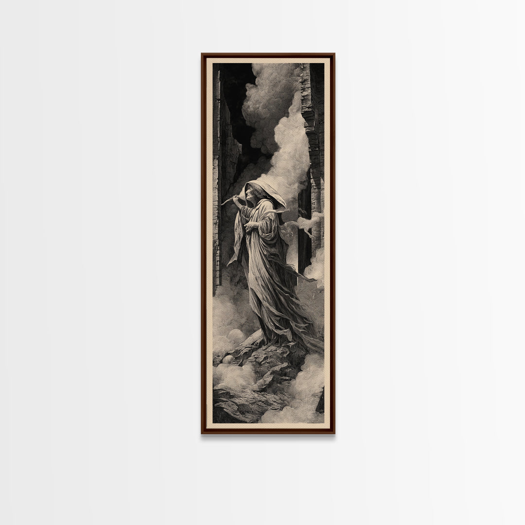 The Banshee Singer, Gothic Engraving Art, Tall Narrow Wall Art, Dark Fantasy Wall Art, Framed Canvas Print, Halloween Wall Art