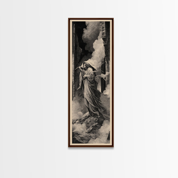 The Banshee Singer, Gothic Engraving Art, Tall Narrow Wall Art, Dark Fantasy Wall Art, Framed Canvas Print, Halloween Wall Art