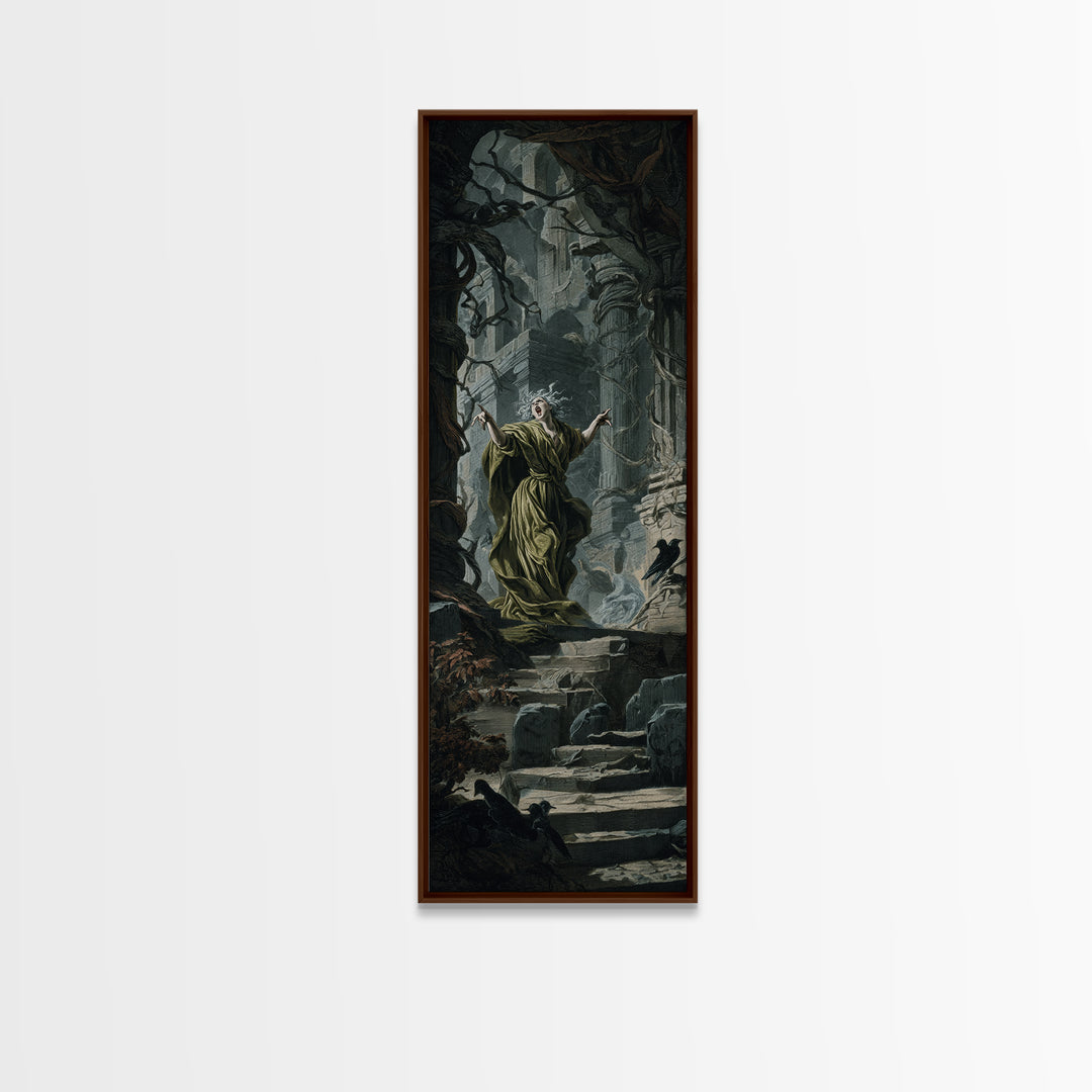 The Banshee Singer, Architectural Etching Art, Tall Narrow Wall Art, Gothic Horror Wall Art, Framed Canvas Print