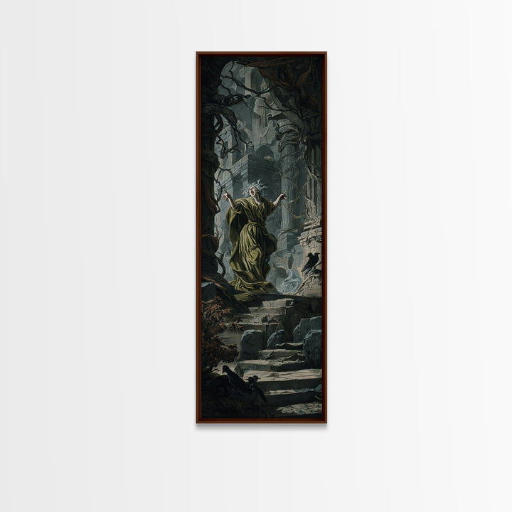 The Banshee Singer, Architectural Etching Art, Tall Narrow Wall Art, Gothic Horror Wall Art, Framed Canvas Print