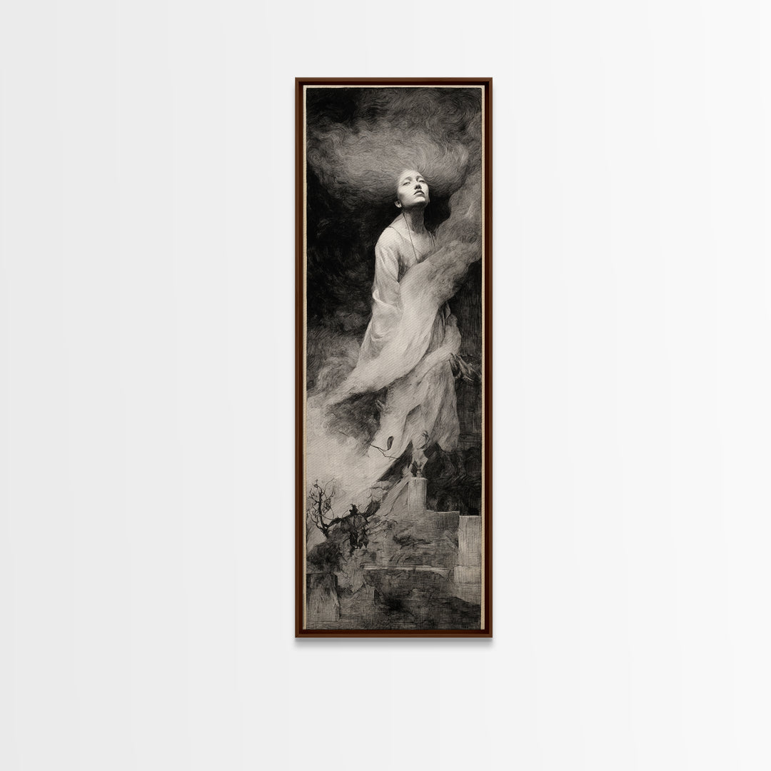 The Banshee Singer, Symbolist Dream Art, Tall Narrow Wall Art, Dark Halloween Decor, Canvas Print, Halloween Wall Art