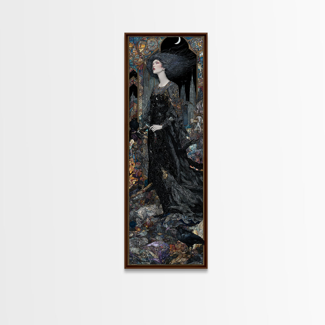The Banshee Singer, Stained Glass Gothic Art, Tall Narrow Wall Art, Dark Halloween Decor, Framed Canvas Print, Halloween Wall Art