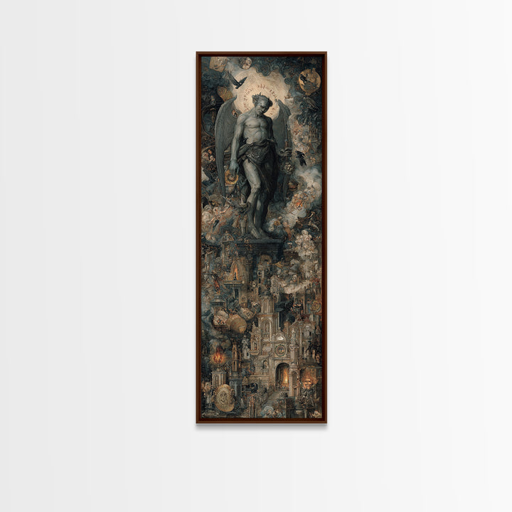 The Gargoyle Sentinel, Medieval Grotesque Art, Tall Narrow Wall Art, Gothic Horror Wall Art, Canvas Print, Halloween Wall Art
