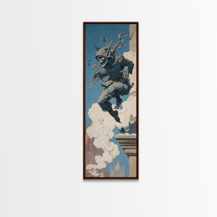 The Gargoyle Sentinel, Danse Macabre Art, Tall Narrow Wall Art, Dark Fantasy Wall Art, Canvas Print, Halloween Wall Art