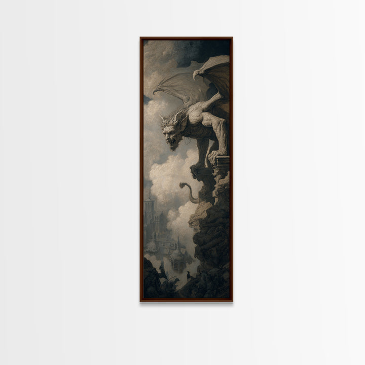 The Gargoyle Sentinel, Baroque Witchcraft Art, Tall Narrow Wall Art, Dark Fantasy Wall Art, Canvas Print, Halloween Wall Art