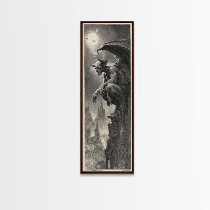 The Gargoyle Sentinel, Decadent Gothic Art, Tall Narrow Wall Art, Macabre Wall Art, Canvas Print, Halloween Wall Art