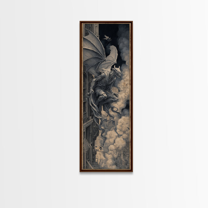The Gargoyle Sentinel, Biomechanical Horror Art, Tall Narrow Wall Art, Macabre Wall Art, Canvas Print, Halloween Wall Art, Halloween Decor