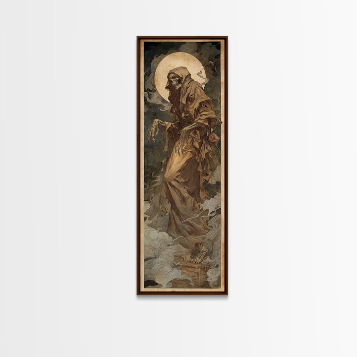 The Tattered Wraith, Dark Renaissance Art, Tall Narrow Wall Art, Dark Halloween Decor, Framed Canvas Print, Halloween Wall Art