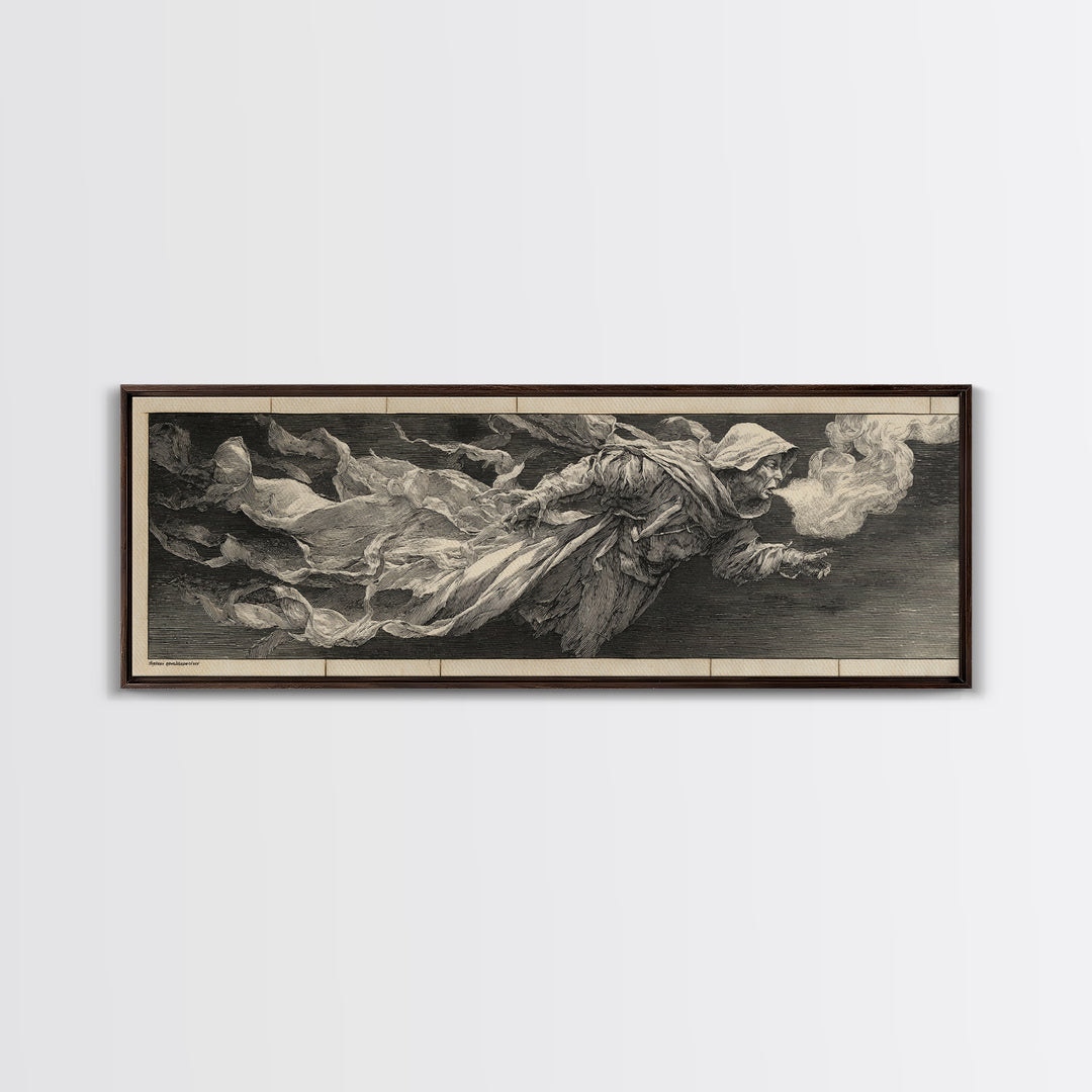 The Tattered Wraith, Renaissance Engraving Art, Extra Wide Wall Art, Gothic Horror Wall Art, Canvas Print, Halloween Wall Art