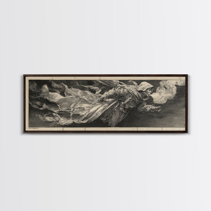 The Tattered Wraith, Renaissance Engraving Art, Extra Wide Wall Art, Gothic Horror Wall Art, Canvas Print, Halloween Wall Art