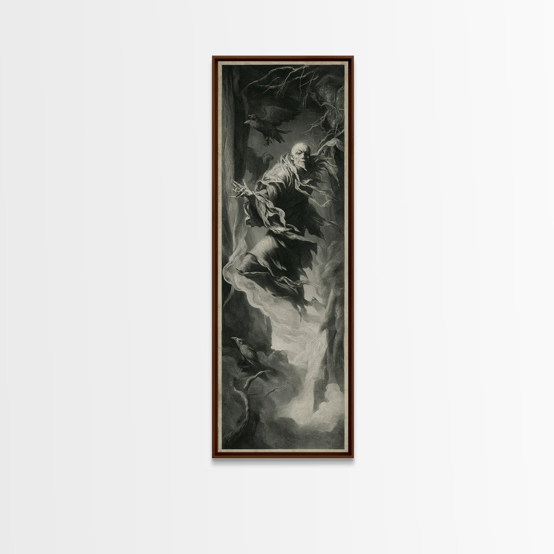 The Tattered Wraith, Gothic Nightmare Art, Tall Narrow Wall Art, Dark Halloween Decor, Framed Canvas Print, Halloween Wall Art