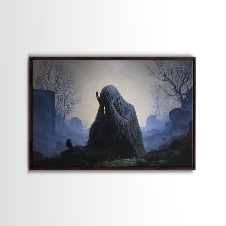 The Tattered Wraith, Romantic Gothic Landscape, Landscape Wall Art, Dark Halloween Decor, Framed Canvas Print, Halloween Wall Art