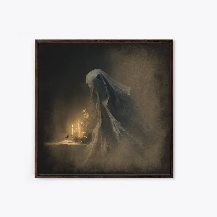 The Tattered Wraith, Symbolist Dream Art, Square Wall Art, Dark Halloween Decor, Framed Canvas Print, Halloween Wall Art
