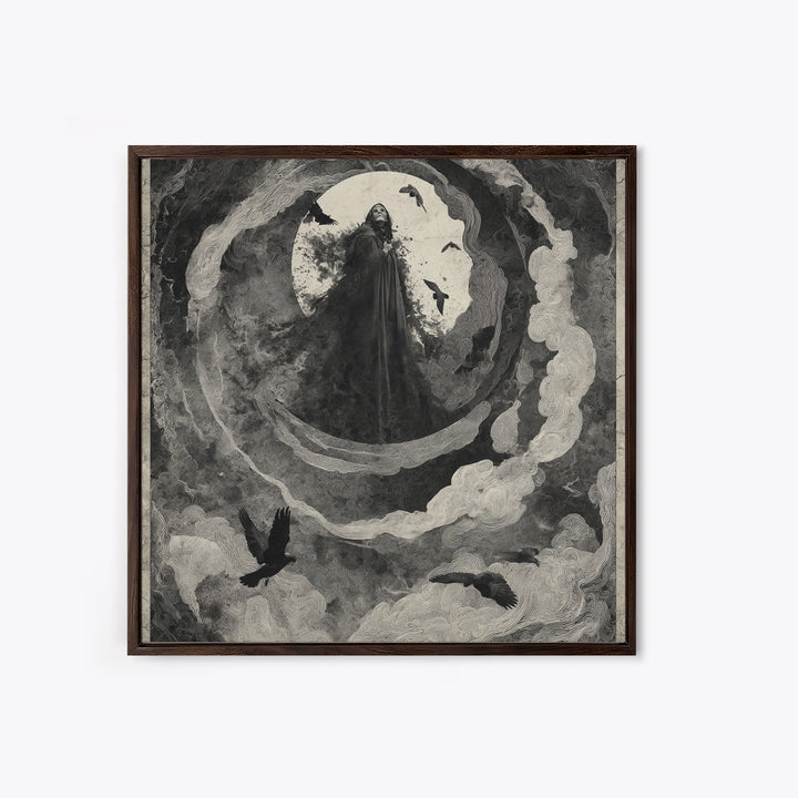 The Tattered Wraith, Dark Symbolist Art, Square Wall Art, Gothic Horror Wall Art, Framed Canvas Print, Halloween Wall Art