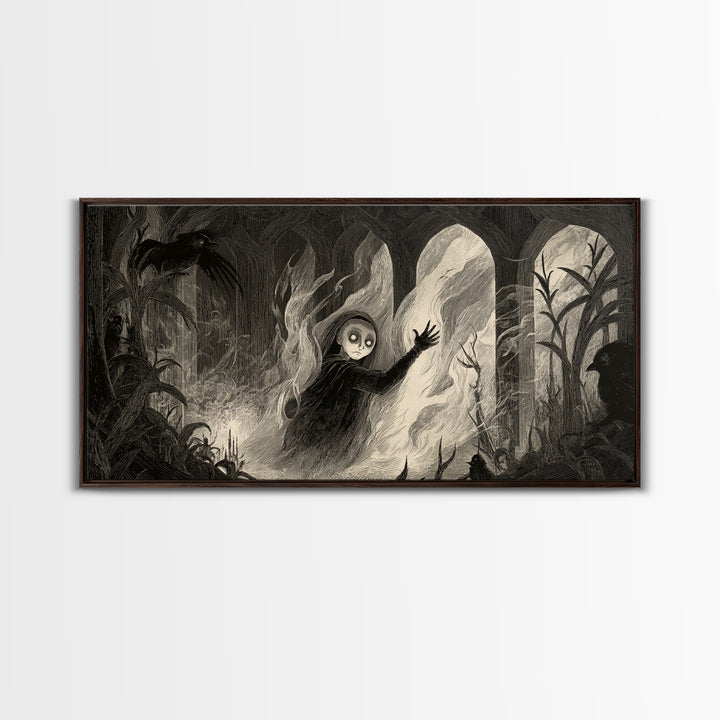 The Tattered Wraith, Expressionist Nightmare Art, Wide Panoramic Art, Dark Fantasy Wall Art, Canvas Print, Halloween Wall Art