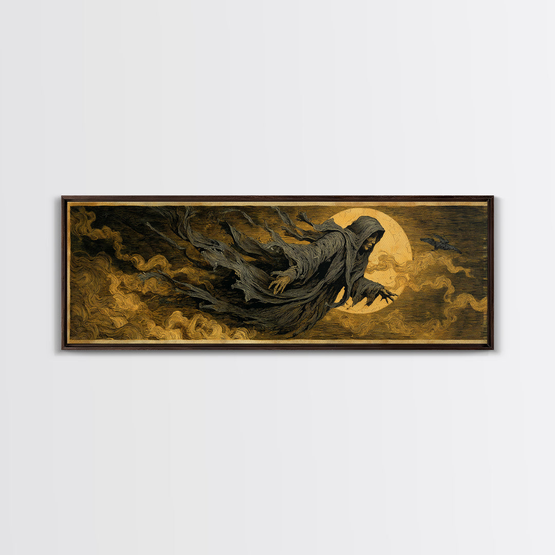 The Tattered Wraith, Expressionist Gothic Art, Extra Wide Wall Art, Macabre Wall Art, Canvas Print, Halloween Wall Art, Spooky Wall Decor