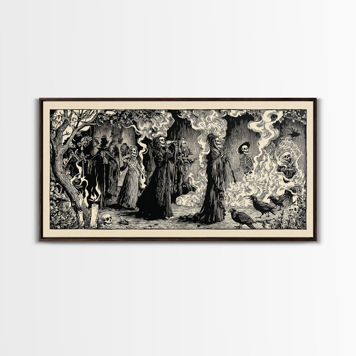 The Tattered Wraith, Macabre Folk Print Art, Wide Panoramic Art, Gothic Horror Wall Art, Canvas Print, Halloween Wall Art