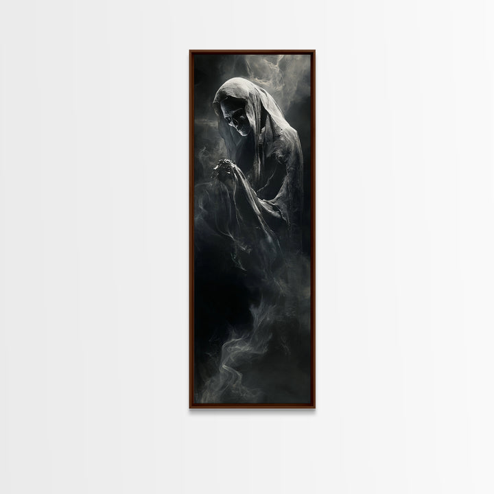 The Tattered Wraith, Biomechanical Horror Art, Tall Narrow Wall Art, Gothic Horror Wall Art, Framed Canvas Print, Halloween Wall Art