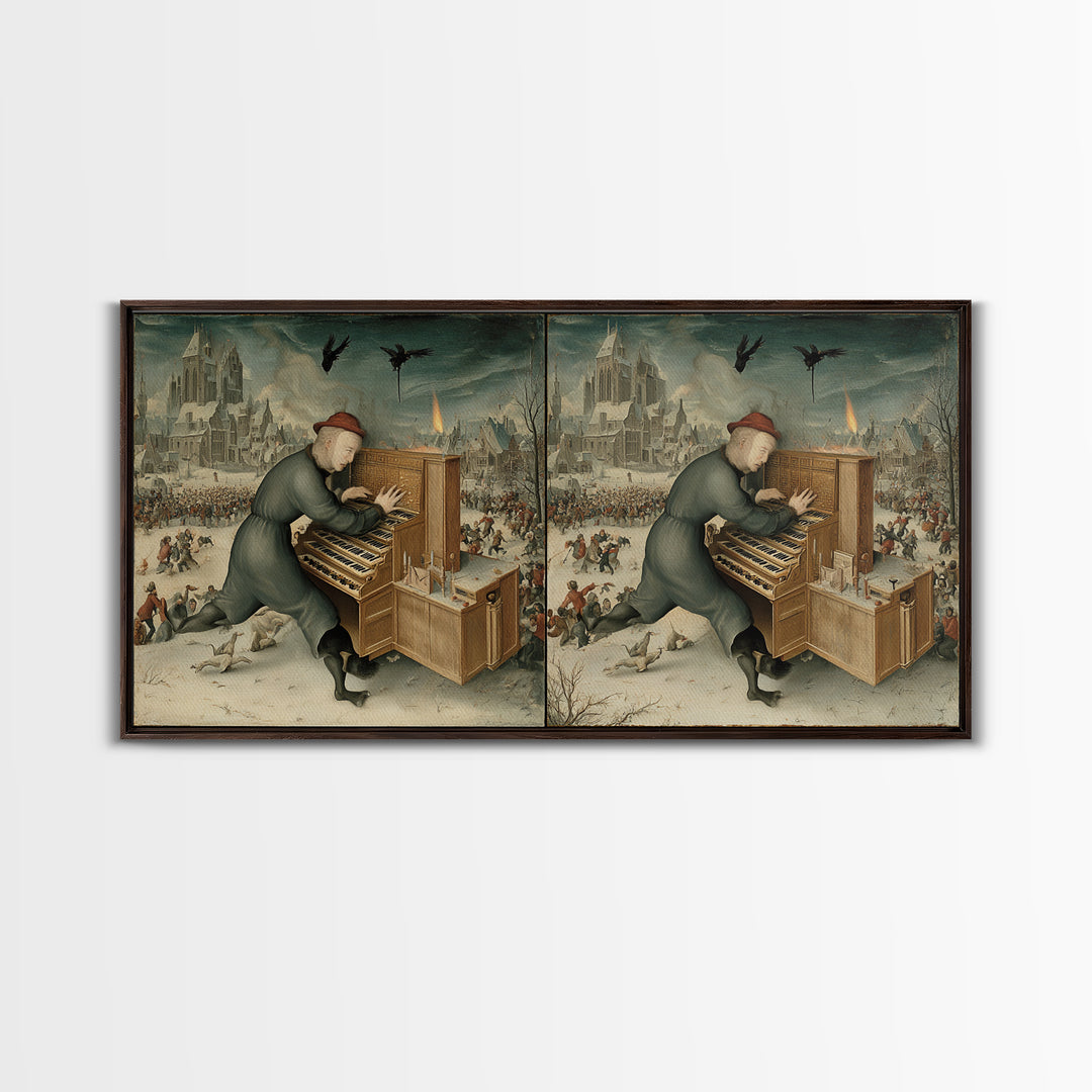 The Phantom Organist, Northern Renaissance Horror, Wide Panoramic Art, Dark Fantasy Wall Art, Canvas Print, Halloween Wall Art