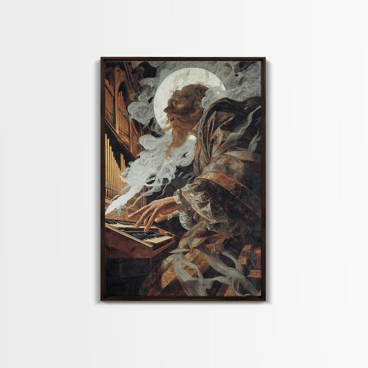 The Phantom Organist, Dark Renaissance Art, Vertical Wall Art, Dark Fantasy Wall Art, Canvas Print, Halloween Wall Art