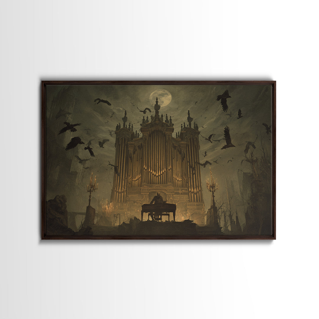The Phantom Organist, Romantic Gothic Landscape, Landscape Wall Art, Dark Halloween Decor, Framed Canvas Print, Halloween Wall Art