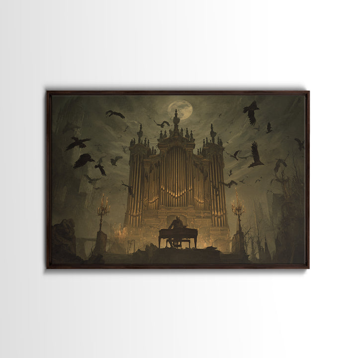 The Phantom Organist, Romantic Gothic Landscape, Landscape Wall Art, Dark Halloween Decor, Framed Canvas Print, Halloween Wall Art