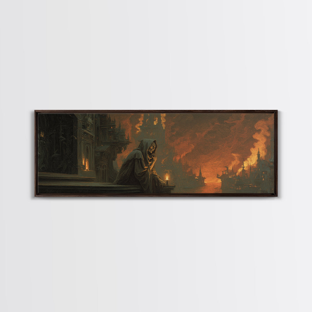 The Phantom Organist, Apocalyptic Romantic Art, Extra Wide Wall Art, Dark Halloween Decor, Canvas Print, Halloween Wall Art