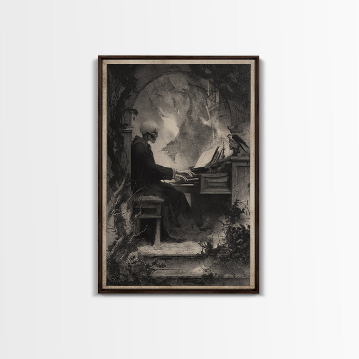 The Phantom Organist, Symbolist Dream Art, Vertical Wall Art, Gothic Horror Wall Art, Framed Canvas Print, Halloween Wall Art